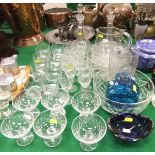 A collection of glassware to include a pair of 19th Century cut glass decanters with slim necks,