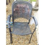 A Hoselock garden hose reel, two garden chairs, a BellDray work platform, a folding step ladder,