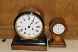 A Victorian walnut and ebonised cased drum style mantel clock,