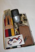 A box of military and other items to include a cigarette case inscribed "Lilly Marlen, Egypt",