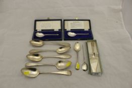 A collection of silver and other items, to include a reproduction silver owl knopped spoon,