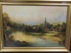 BM FORD "Yorkshire river scene with church and hamlet in background", oil on canvas,