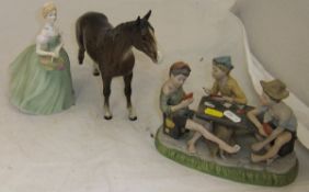 A Beswick figure of a donkey, a Beswick figure of a chestnut hunter (No.