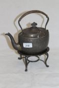 A Victorian silver tea kettle in the 18th Century manner with engraved banded decoration and