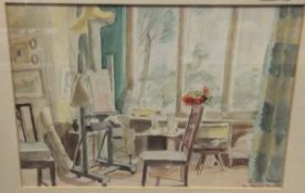 NADIA BENOIS (1896-1975) "My room at Barrow Elm", study of artist's studio, watercolour,