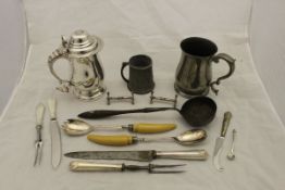 An 18th Century Sheffield plated baluster shaped lidded tankard, the lid inset with George II coin,