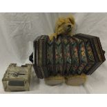 A box containing a selection of vintage toys to include two Charley Weaver Bar Tender automatons,