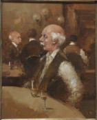 LUCIA SARTI "Study of an old man with pipe sitting at a table in a bar with figures in the
