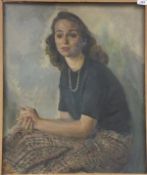 KATHLEEN WALKER "Miss Charmian Mitchell", portrait study of seated girl, oil on board,