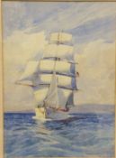 SYDNEY MORTIMER LAURENCE "Homeward bound", study of a barque, watercolour heightened with white,
