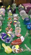 A collection of clear and coloured glass ornaments to include dolphin, birds, whale, cat, elephant,