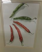 BELLA "Still life study of red and green chillies", watercolour,