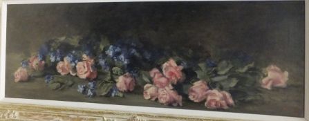 ALICE VAN HEDDEGHEM (Exhib 1906-27) "Scattered roses and hyacinths upon a stone ledge",