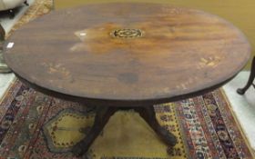 A Victorian walnut and inlaid oval topped centre table,