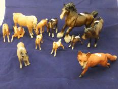 A collection of twelve various Beswick figures including fox, donkey,