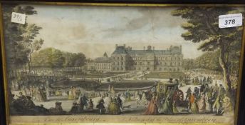 Two coloured engravings depicting St James's Park and The Palace at Luxembourg CONDITION