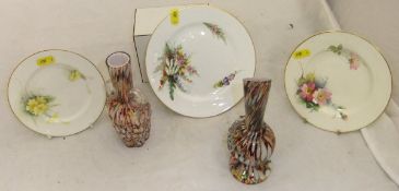 Three various Worcester floral spray painted plates,