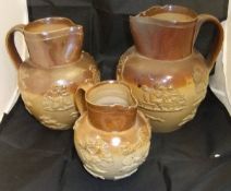 Three 19th Century stoneware harvest jugs CONDITION REPORTS All three have chips to