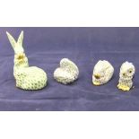 Three various Herend rabbit figures and a Herend owl figure (4)