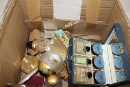 Two boxes containing a large quantity of costume jewellery and sundry items to include marcasite