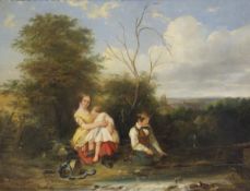 ROBINSON ELLIOT "Study of three children, one boy fishing", oil on canvas,