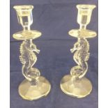 A pair of Waterford Crystal seahorse candlesticks,