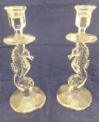 A pair of Waterford Crystal seahorse candlesticks,