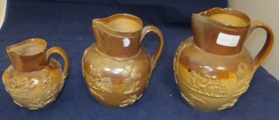 Three 19th Century stoneware harvest jugs CONDITION REPORTS All three have chips to