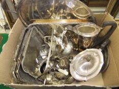 A box of silver and plated wares to include four silver napkin rings,