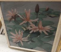 STILES "Study of Lilies" reverse painting on glass, together with AFTER WILKIE "Rent Day",