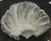 A Victorian mother of pearl stick ostrich feather fan,