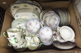 Two boxes of various china wares and a box containing a plated tea set