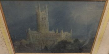 ALEXANDER WALLACE RIMMINGTON (1854-1918) "Gloucester Cathedral", watercolour,