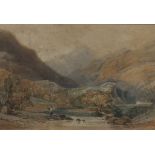 ANTHONY VAN DYKE COPLEY FIELDING "Fisherman by river with mountainous landscape beyond",