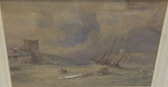 ENGLISH SCHOOL "Seascape study with choppy seas and wrecked boats", watercolour, unsigned,