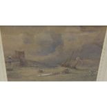 ENGLISH SCHOOL "Seascape study with choppy seas and wrecked boats", watercolour, unsigned,