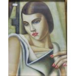 AFTER TAMARA DE LEMPICKA "Head and shoulder study of a woman", oil on canvas, unsignd,