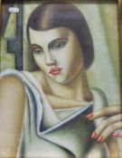 AFTER TAMARA DE LEMPICKA "Head and shoulder study of a woman", oil on canvas, unsignd,