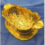 A 19th Century Spode style pottery Japan pattern basket on stand, a 19th Century sucrier,