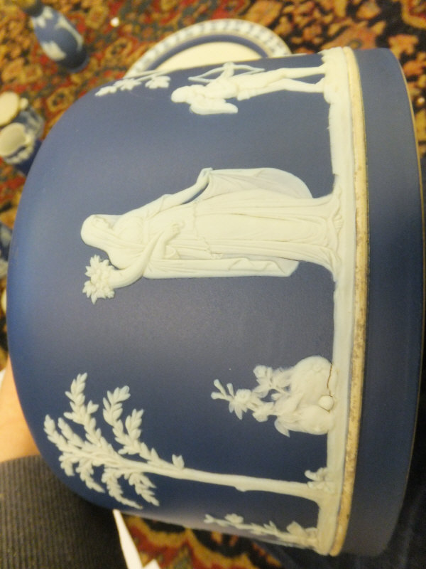A collection of Wedgwood blue Jasper ware to include stilton dome and stand, biscuit barrel, - Image 3 of 5