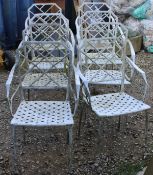 A set of eight white painted aluminium, simulated bamboo and caned garden seats,
