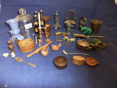 A collection of items to include bronze opium weight,