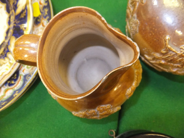 Three 19th Century stoneware harvest jugs CONDITION REPORTS All three have chips to - Image 3 of 10