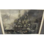 AFTER J M W TURNER "The Battle of Trafalgar", colour engraving by W.