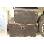 A Victorian studded faux leather covered trunk bearing label inscribed "F Batters High Street