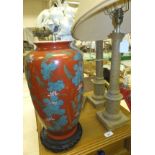 A pair of painted columnar table lamps,