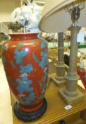 A pair of painted columnar table lamps,