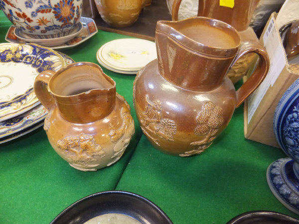 Three 19th Century stoneware harvest jugs CONDITION REPORTS All three have chips to - Image 2 of 10