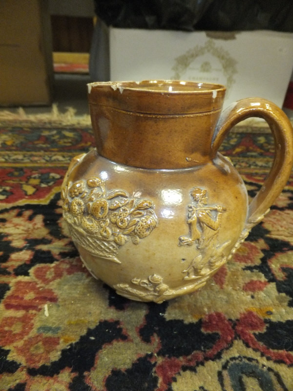 Three 19th Century stoneware harvest jugs CONDITION REPORTS All three have chips to - Image 6 of 10