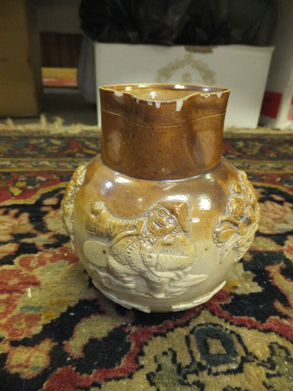 Three 19th Century stoneware harvest jugs CONDITION REPORTS All three have chips to - Image 7 of 10